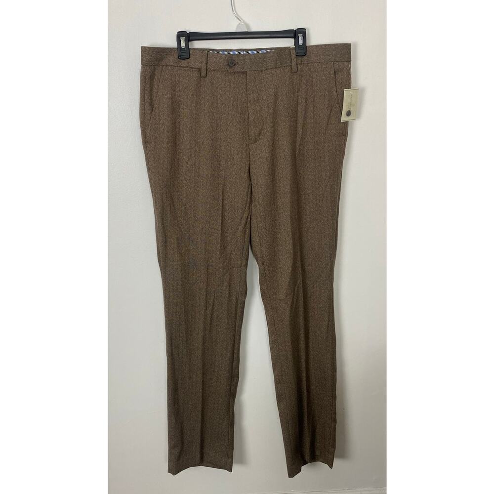 NEW Men Southern Pines flat front herringbone brown dress pants slacks, 38x34